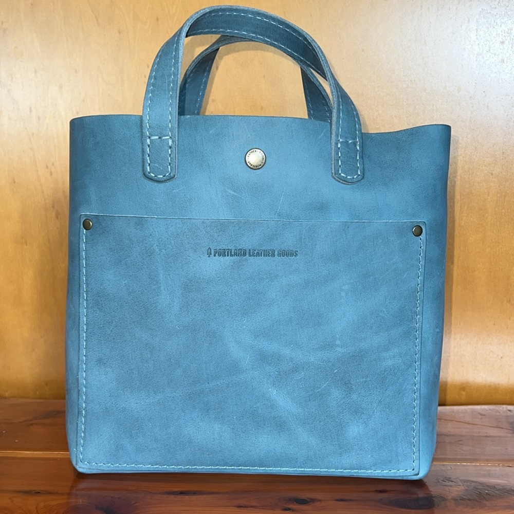 Portland Leather Goods Mini Crossbody Tote Bag in Aqua